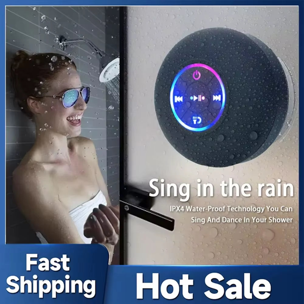 AquaBeat Mini: Waterproof LED Bluetooth Speaker with Powerful Sound & Suction Cup Mount